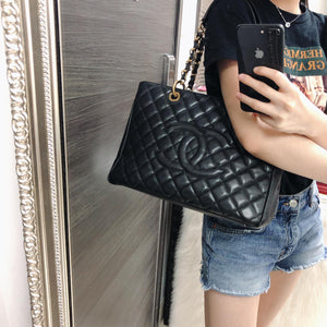 Chanel Black Caviar GST Leather Grand Shopping Tote in Black