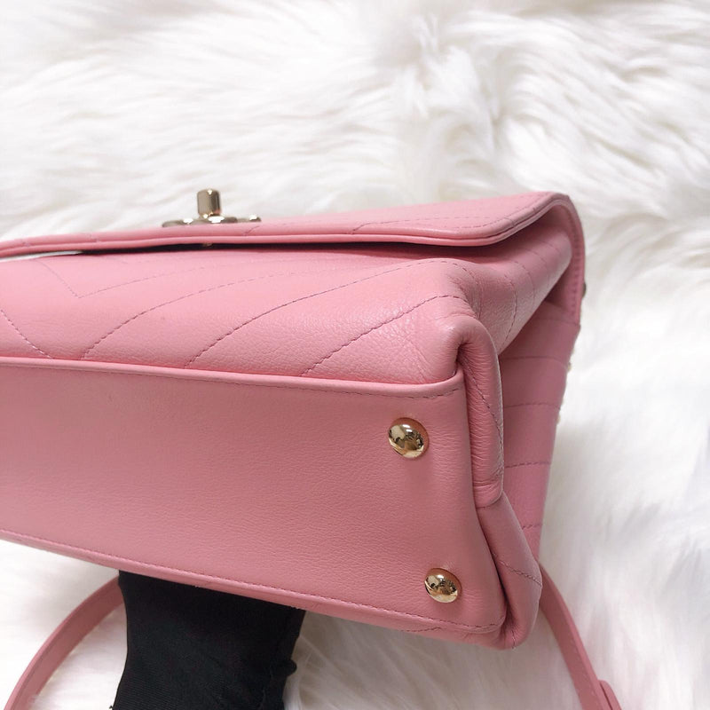 Calfskin Chevron Chic Top Handle Bag Small