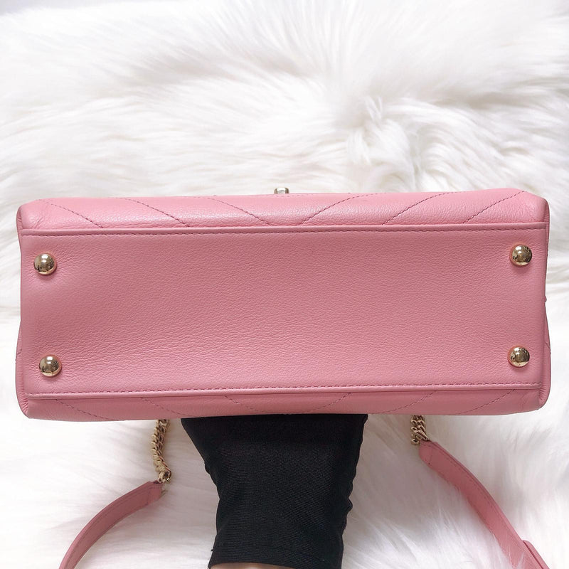 Calfskin Chevron Chic Top Handle Bag Small