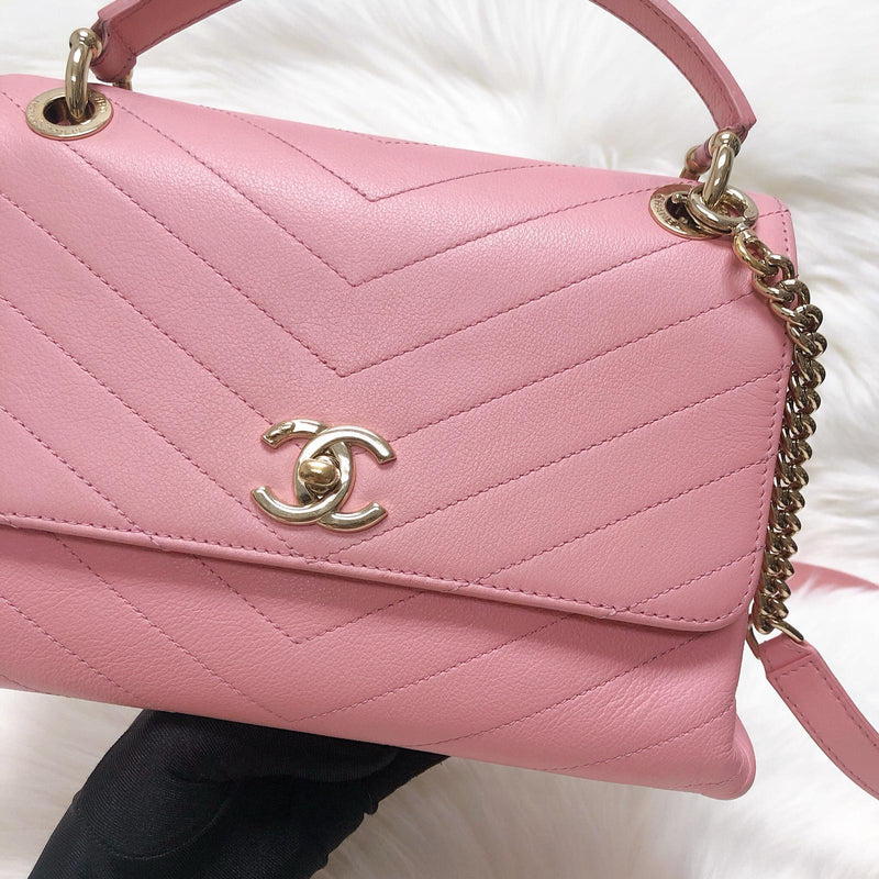 Calfskin Chevron Chic Top Handle Bag Small