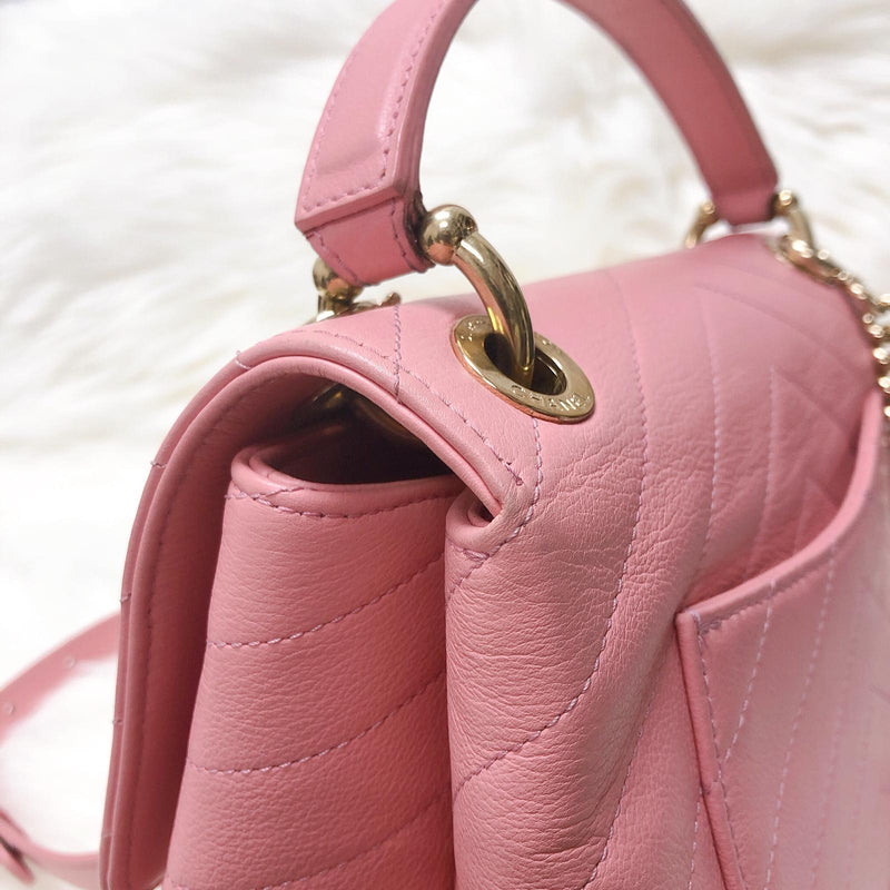 Calfskin Chevron Chic Top Handle Bag Small