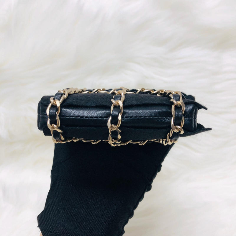 Phone Bag with Chain in Lambskin and Gold-Tone Metal