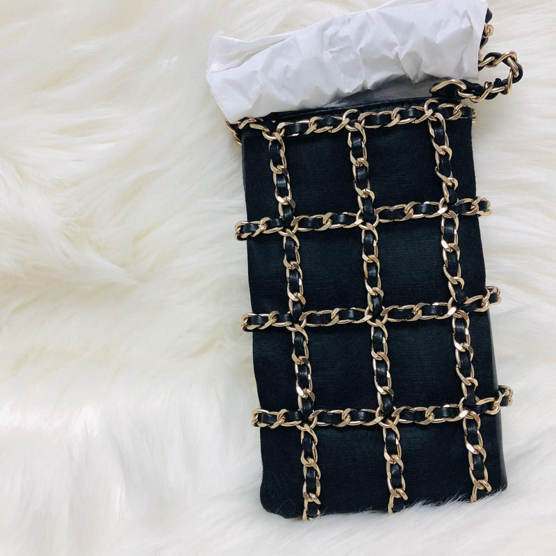 Phone Bag with Chain in Lambskin and Gold-Tone Metal