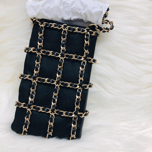Phone Bag with Chain in Lambskin and Gold-Tone Metal