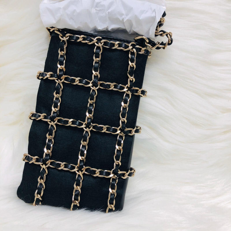 Phone Bag with Chain in Lambskin and Gold-Tone Metal