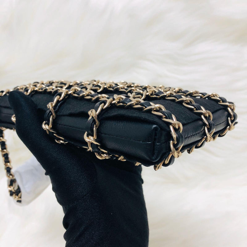 Phone Bag with Chain in Lambskin and Gold-Tone Metal