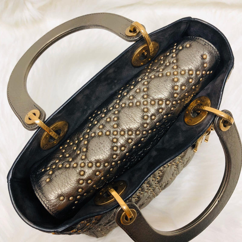 Studded Supple Lady Dior Medium Tote in Gold