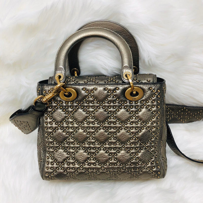 Studded Supple Lady Dior Medium Tote in Gold