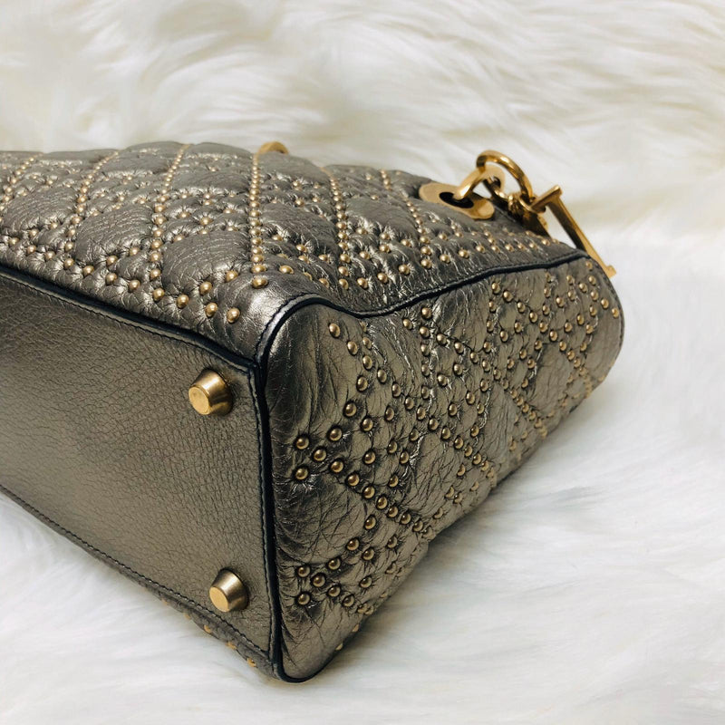 Studded Supple Lady Dior Medium Tote in Gold