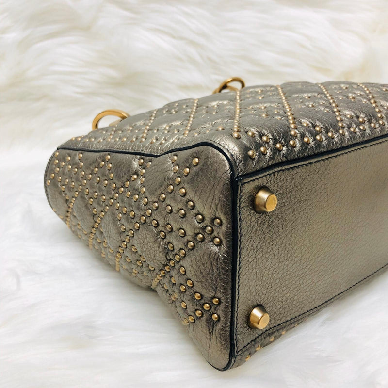 Studded Supple Lady Dior Medium Tote in Gold