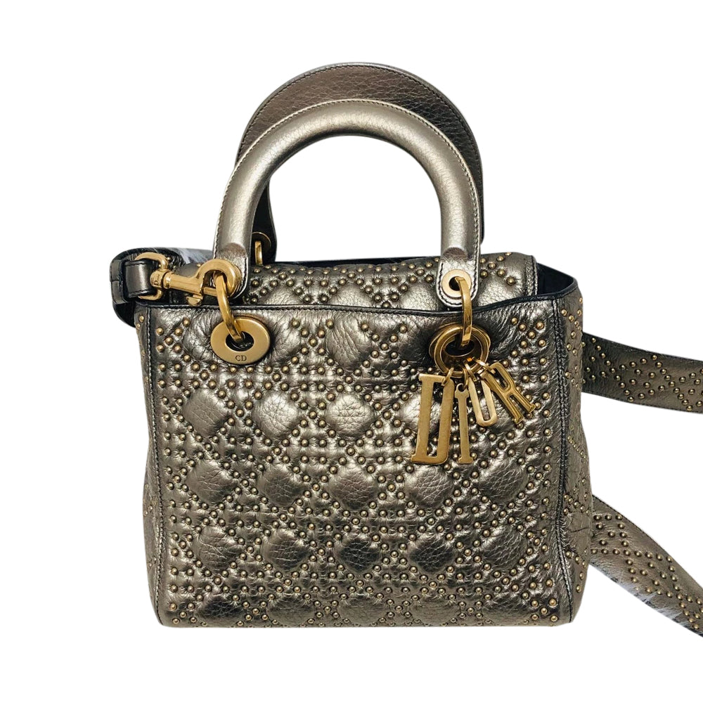 Studded Supple Lady Dior Medium Tote in Gold