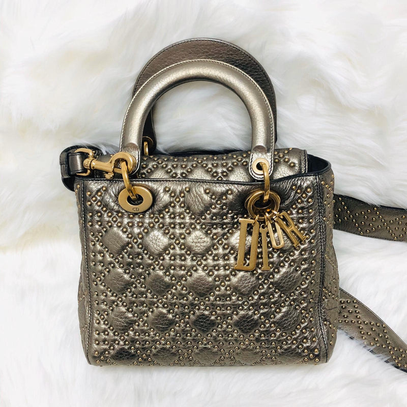 Studded Supple Lady Dior Medium Tote in Gold