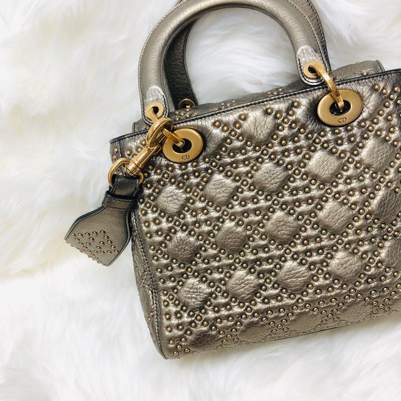 Studded Supple Lady Dior Medium Tote in Gold