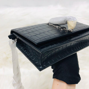 Classic Monogram Kate Tassel WOC in Black Crocodile Embossed Leather