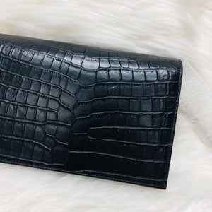 Classic Monogram Kate Tassel WOC in Black Crocodile Embossed Leather