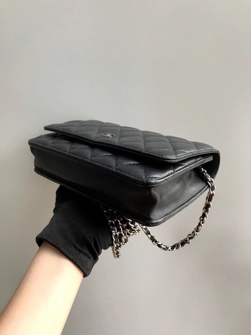 CHANEL Lambskin Quilted Book Wallet On Chain WOC Black 1212879