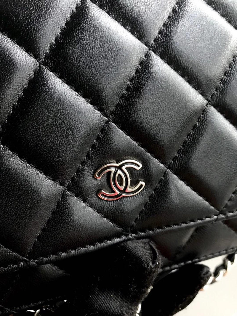 WOC Wallet on Chain Quilted Lambskin Leather with Black Interior