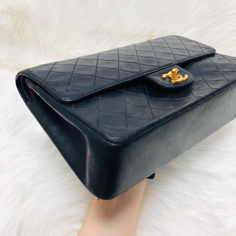 Mademoiselle Vintage Double Flap Medium in Black Lambskin with GHW with Reissue Strap