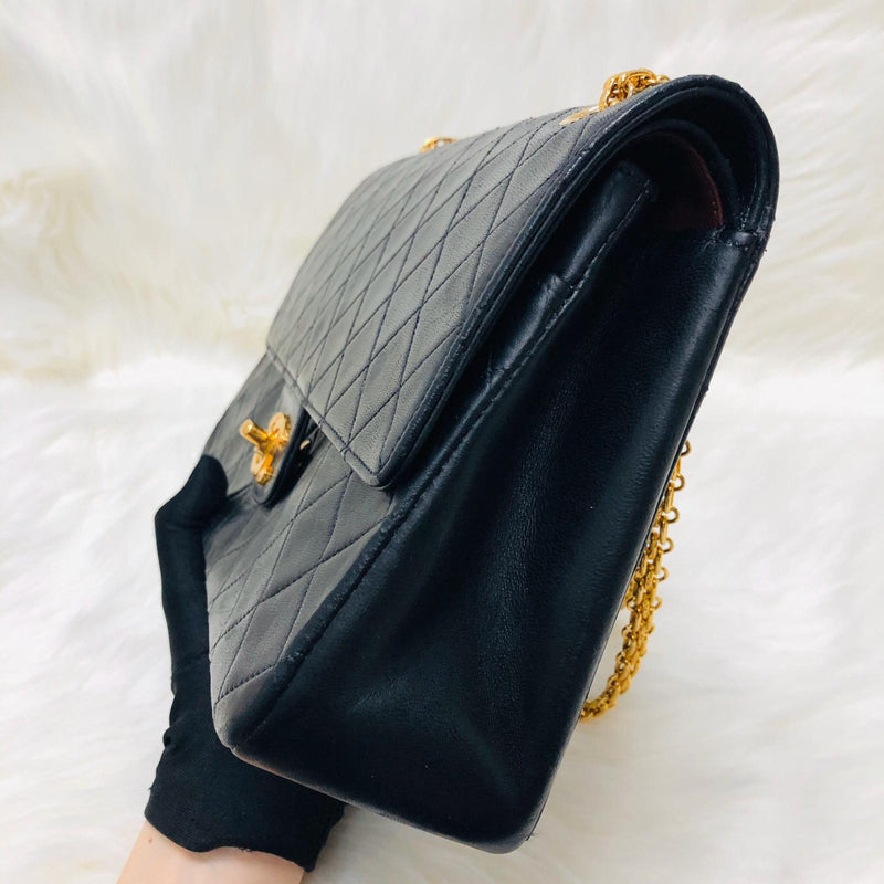 Mademoiselle Vintage Double Flap Medium in Black Lambskin with GHW with Reissue Strap