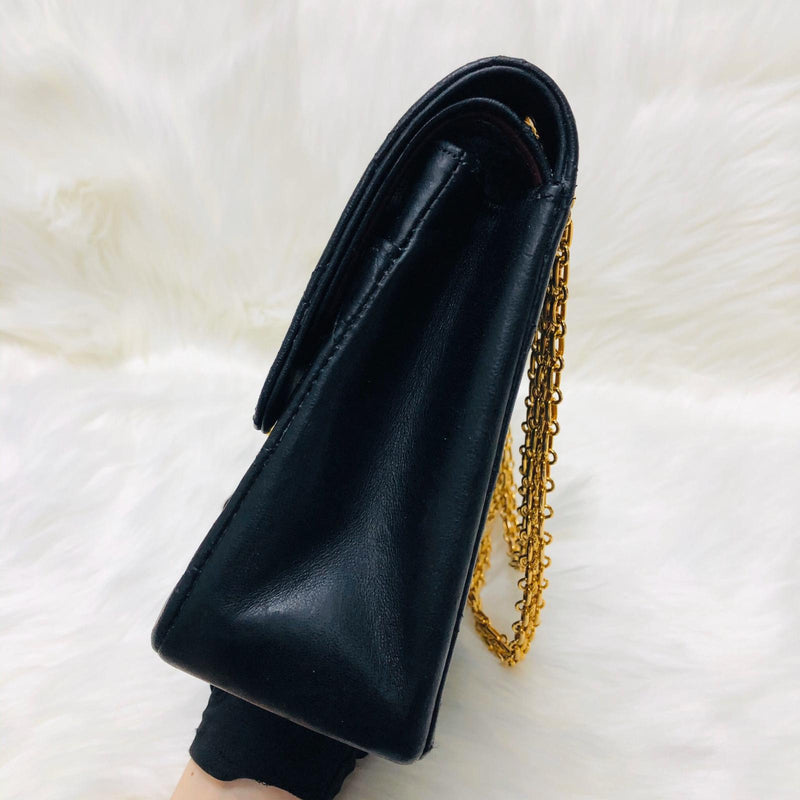 Mademoiselle Vintage Double Flap Medium in Black Lambskin with GHW with Reissue Strap