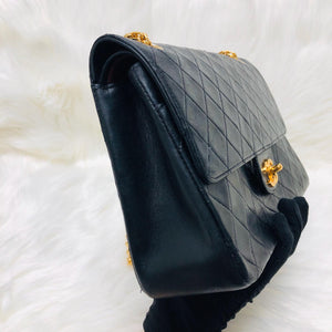 Mademoiselle Vintage Double Flap Medium in Black Lambskin with GHW with Reissue Strap