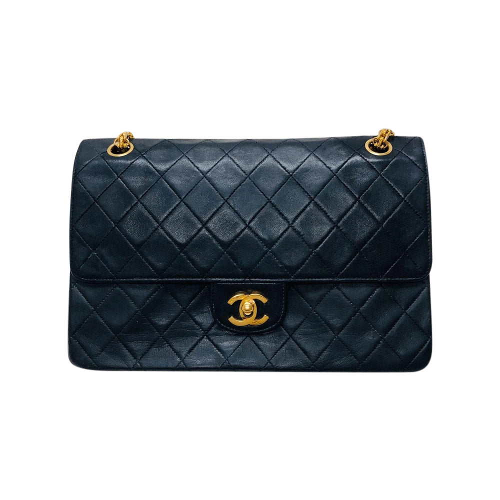 Mademoiselle Vintage Double Flap Medium in Black Lambskin with GHW with Reissue Strap