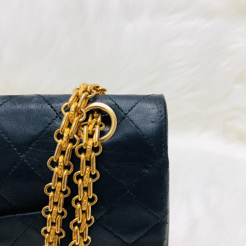 Mademoiselle Vintage Double Flap Medium in Black Lambskin with GHW with Reissue Strap