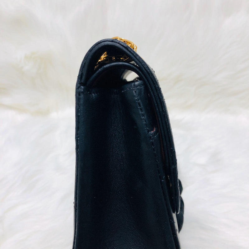Mademoiselle Vintage Double Flap Medium in Black Lambskin with GHW with Reissue Strap