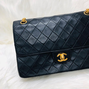 Mademoiselle Vintage Double Flap Medium in Black Lambskin with GHW with Reissue Strap