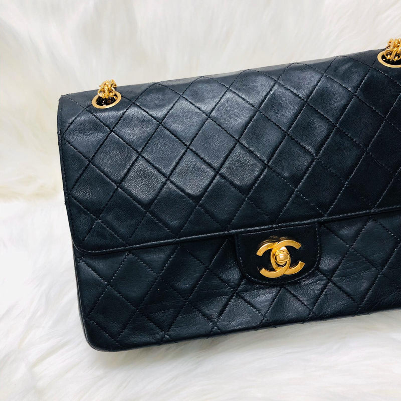 Mademoiselle Vintage Double Flap Medium in Black Lambskin with GHW with Reissue Strap