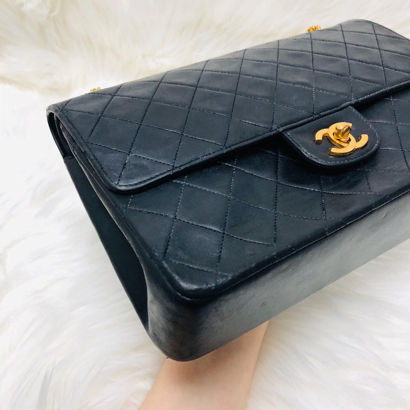 Mademoiselle Vintage Double Flap Medium in Black Lambskin with GHW with Reissue Strap