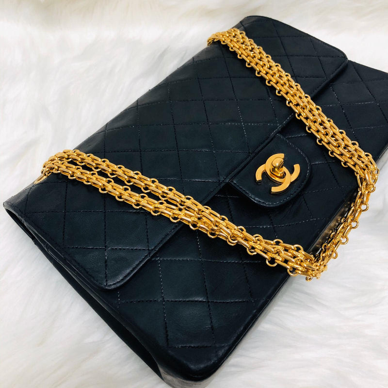 Mademoiselle Vintage Double Flap Medium in Black Lambskin with GHW with  Reissue Strap