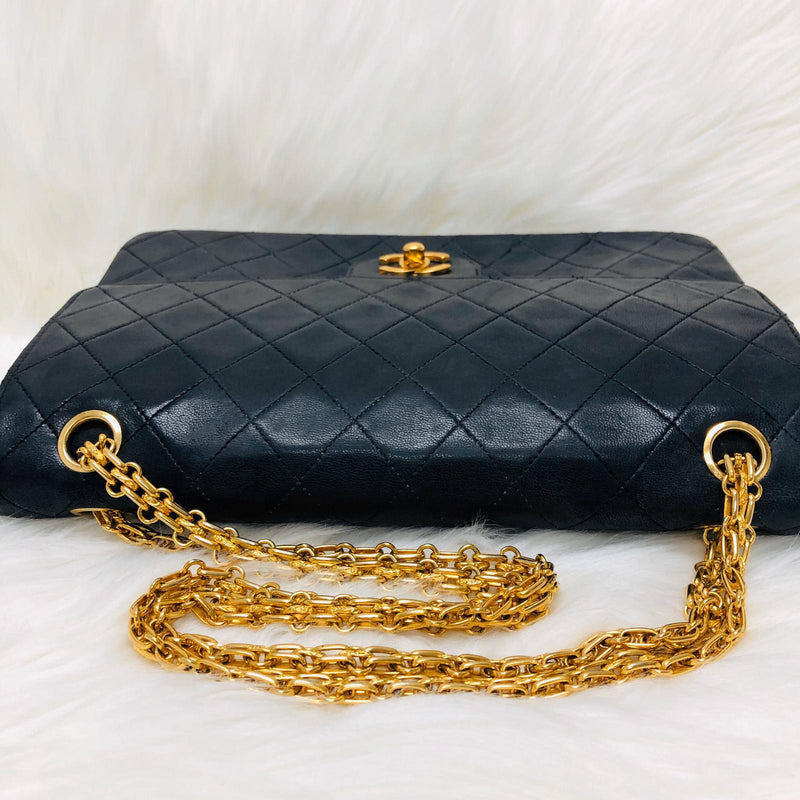 Mademoiselle Vintage Double Flap Medium in Black Lambskin with GHW with Reissue Strap