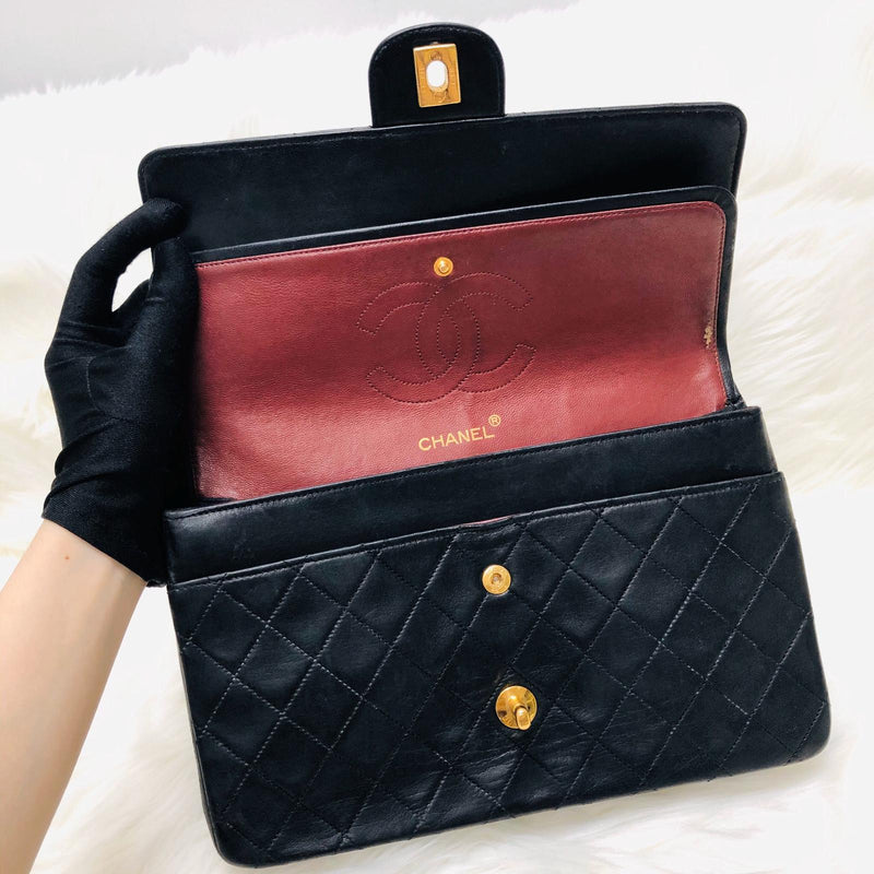 Mademoiselle Vintage Double Flap Medium in Black Lambskin with GHW with Reissue Strap