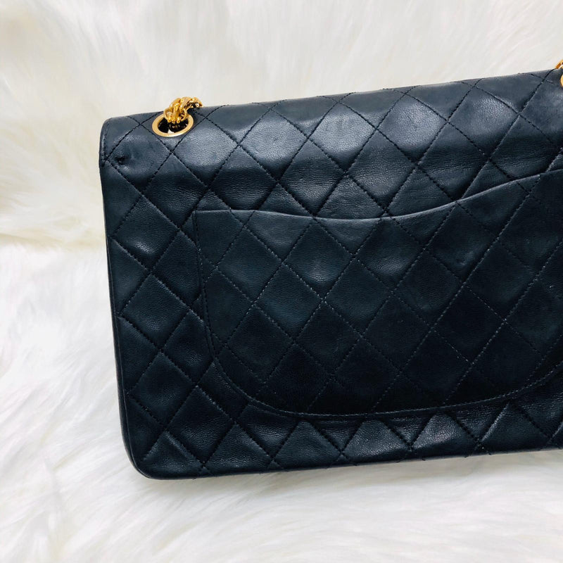Mademoiselle Vintage Double Flap Medium in Black Lambskin with GHW with Reissue Strap