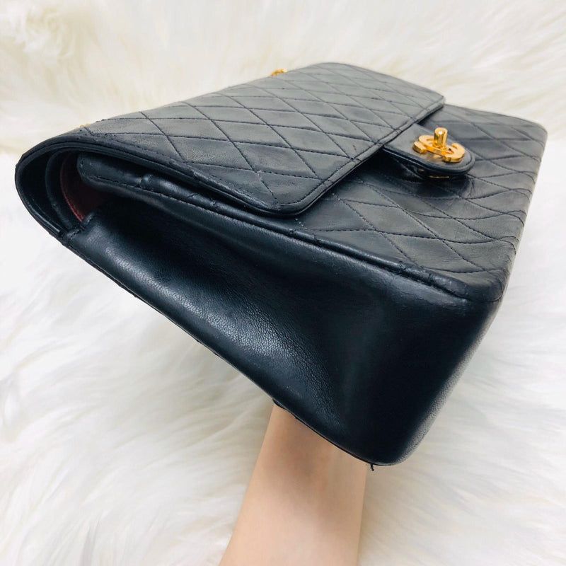 Mademoiselle Vintage Double Flap Medium in Black Lambskin with GHW with Reissue Strap