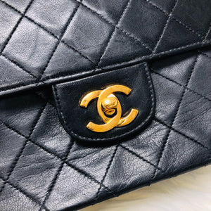 Mademoiselle Vintage Double Flap Medium in Black Lambskin with GHW with Reissue Strap