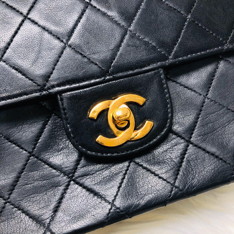 Mademoiselle Vintage Double Flap Medium in Black Lambskin with GHW with Reissue Strap