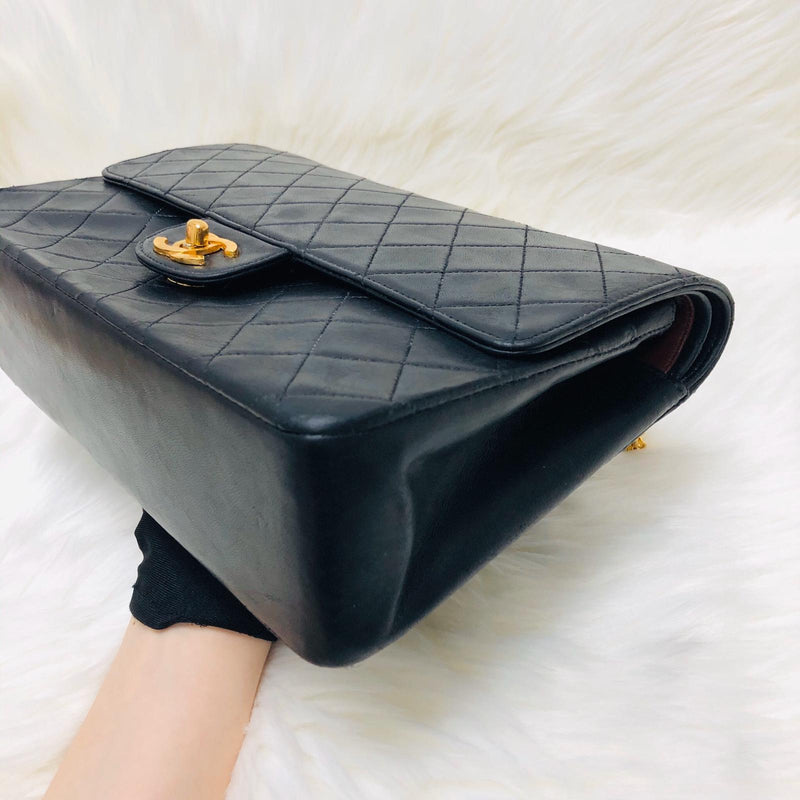 Mademoiselle Vintage Double Flap Medium in Black Lambskin with GHW with Reissue Strap