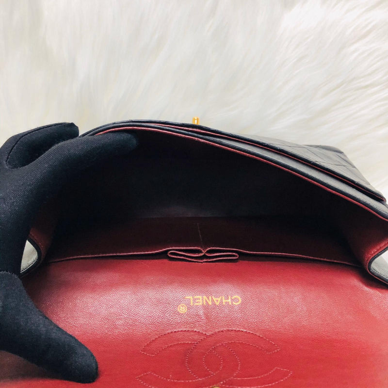 Mademoiselle Vintage Double Flap Medium in Black Lambskin with GHW with Reissue Strap