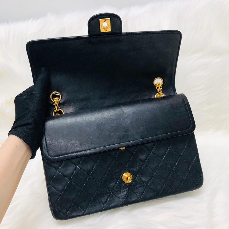 Mademoiselle Vintage Double Flap Medium in Black Lambskin with GHW with Reissue Strap