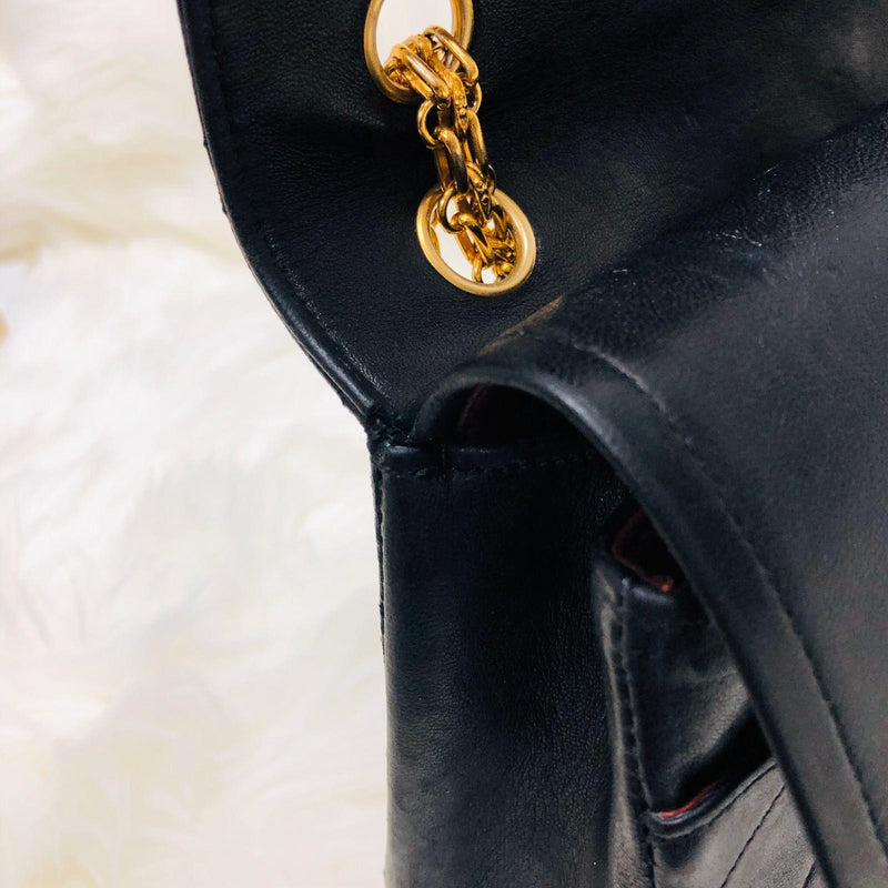 Mademoiselle Vintage Double Flap Medium in Black Lambskin with GHW with Reissue Strap