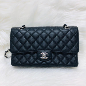Classic Double  Flap in Black Caviar SHW