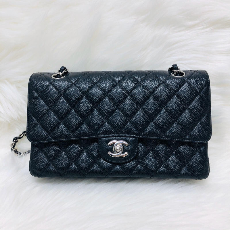 Classic Double  Flap in Black Caviar SHW