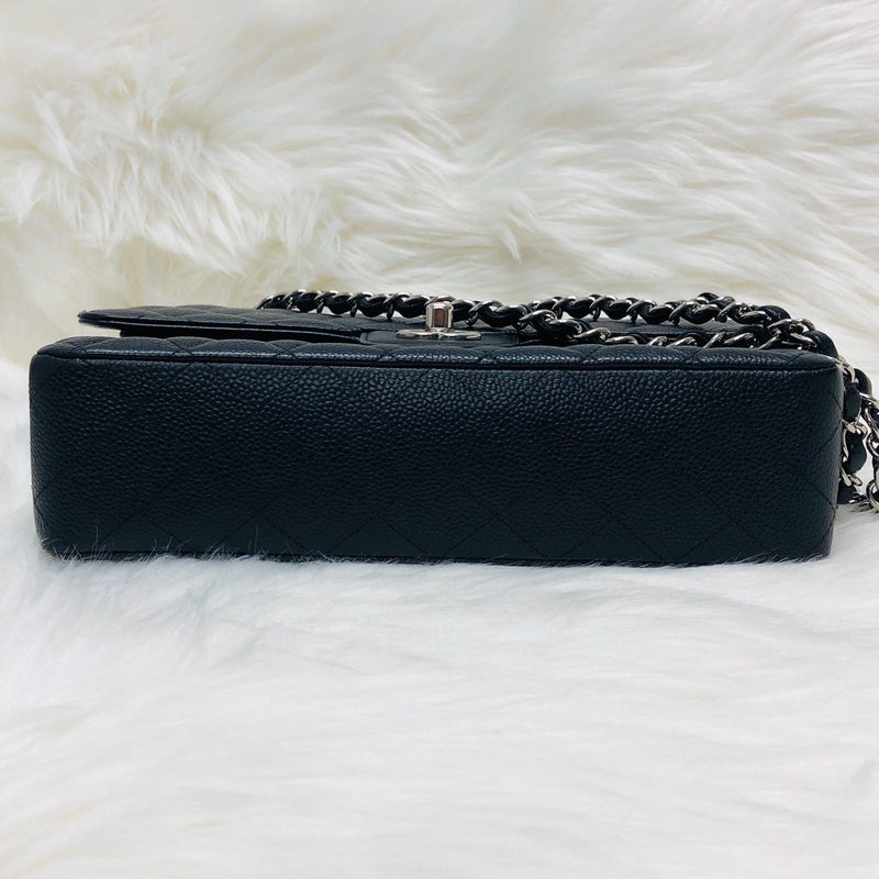 Classic Double  Flap in Black Caviar SHW