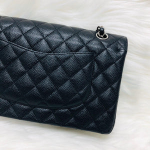 Classic Double  Flap in Black Caviar SHW