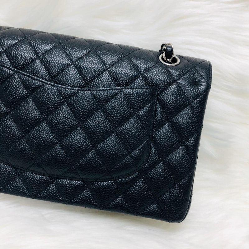 Classic Double  Flap in Black Caviar SHW