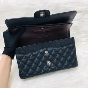 Classic Double  Flap in Black Caviar SHW