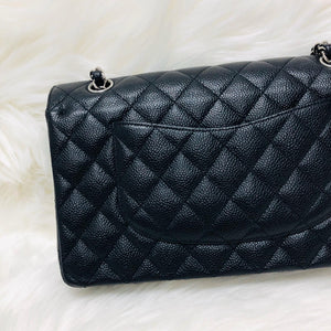 Classic Double  Flap in Black Caviar SHW