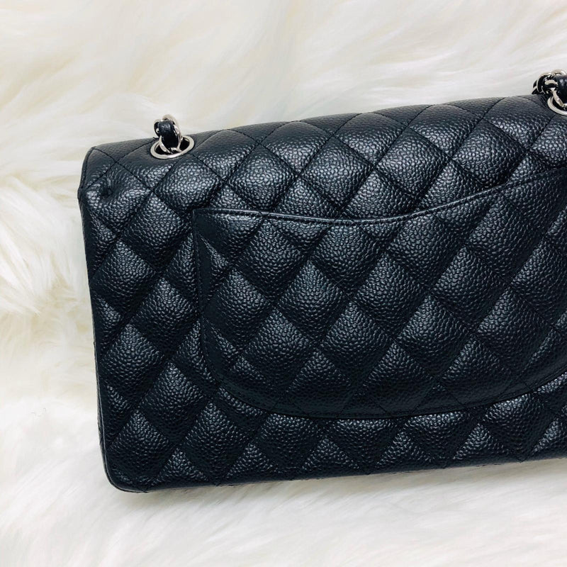 Classic Double  Flap in Black Caviar SHW